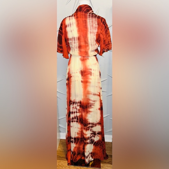 Raga SZ S NWT cream/orange tie dye patterned full wrap dress/bust 24”/waist 28”. - Picture 10 of 10